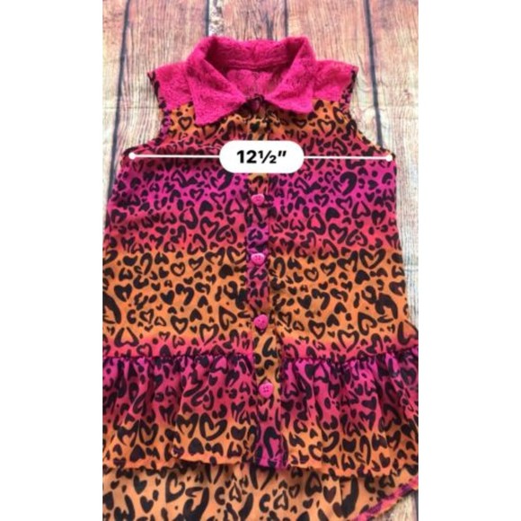 George Leopard Print Hearts Button Front Lace Ruffle Top Girl's Size Med. Pink - Picture 6 of 8